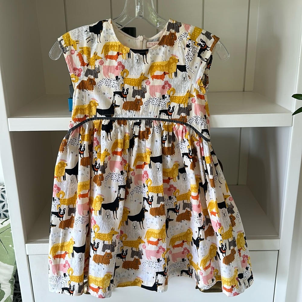 Pink chicken girls dog print dress 7